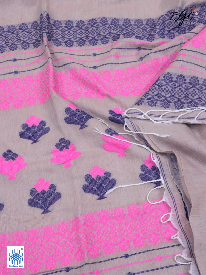 Martini Pure Cotton Bengal Traditional Handloom Jamdani Saree - Image 4