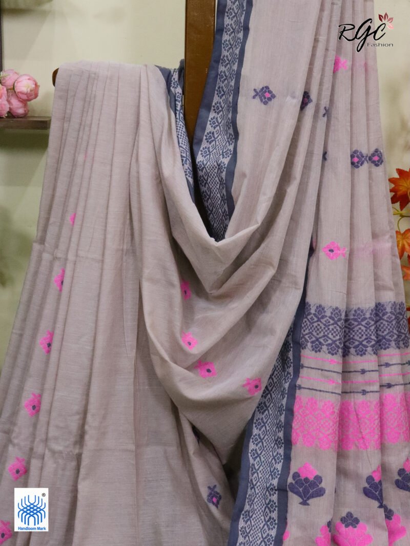 Martini Pure Cotton Bengal Traditional Handloom Jamdani Saree - Image 5
