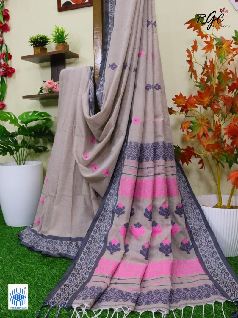 Martini Pure Cotton Bengal Traditional Handloom Jamdani Saree - Image 6