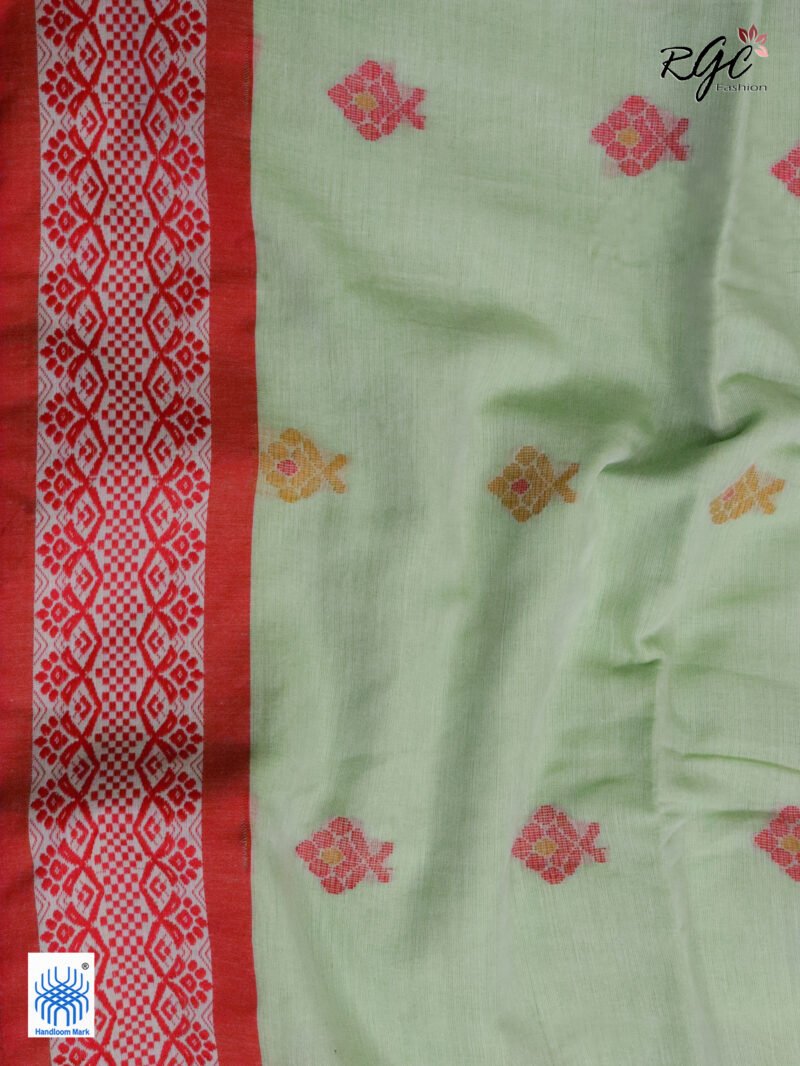 Summer Green Pure Cotton Bengal Traditional Handloom Jamdani Saree - Image 2