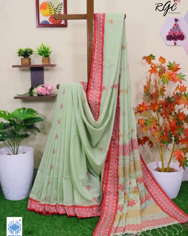 Summer Green Pure Cotton Bengal Traditional Handloom Jamdani Saree