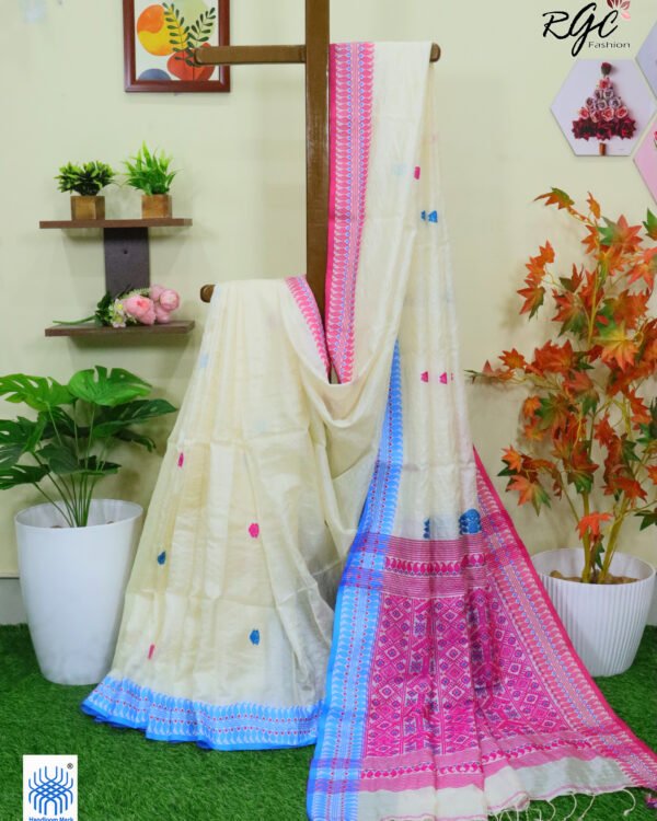 Off-White Pure Tussar Bengal Traditional Handloom Jamdani Saree