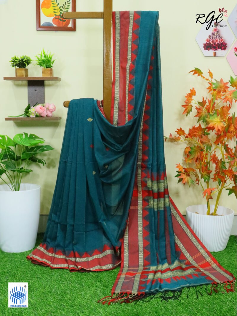 Aqua Deep Pure Cotton Bengal Traditional Handloom Jamdani Saree
