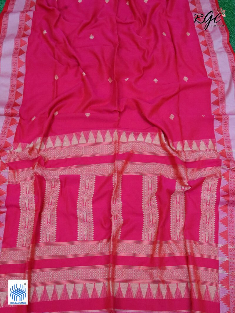Rose Red Pure Cotton Bengal Traditional Handloom Jamdani Saree - Image 4