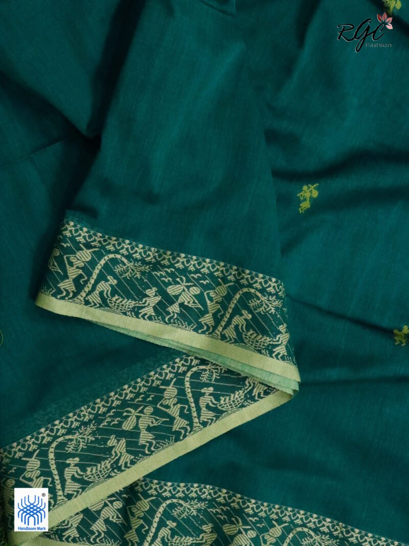 Ramagreen Worli Tribal Handloom Khadi Cotton Jamdani Saree - Image 3