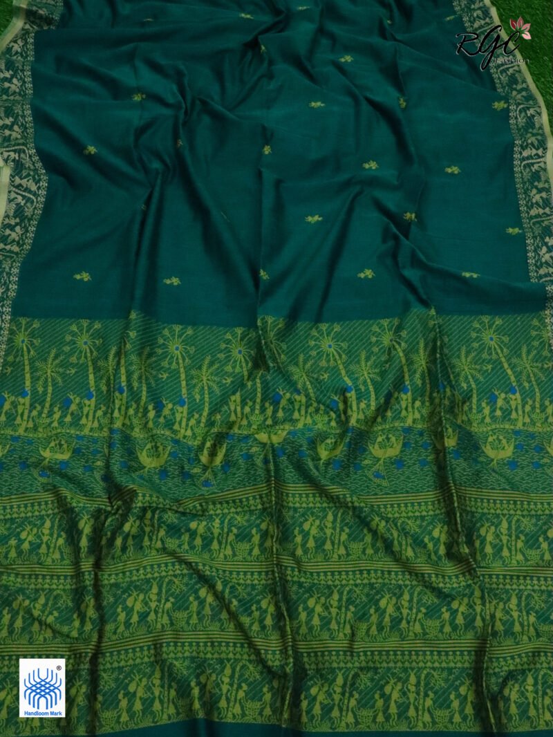 Ramagreen Worli Tribal Handloom Khadi Cotton Jamdani Saree - Image 4
