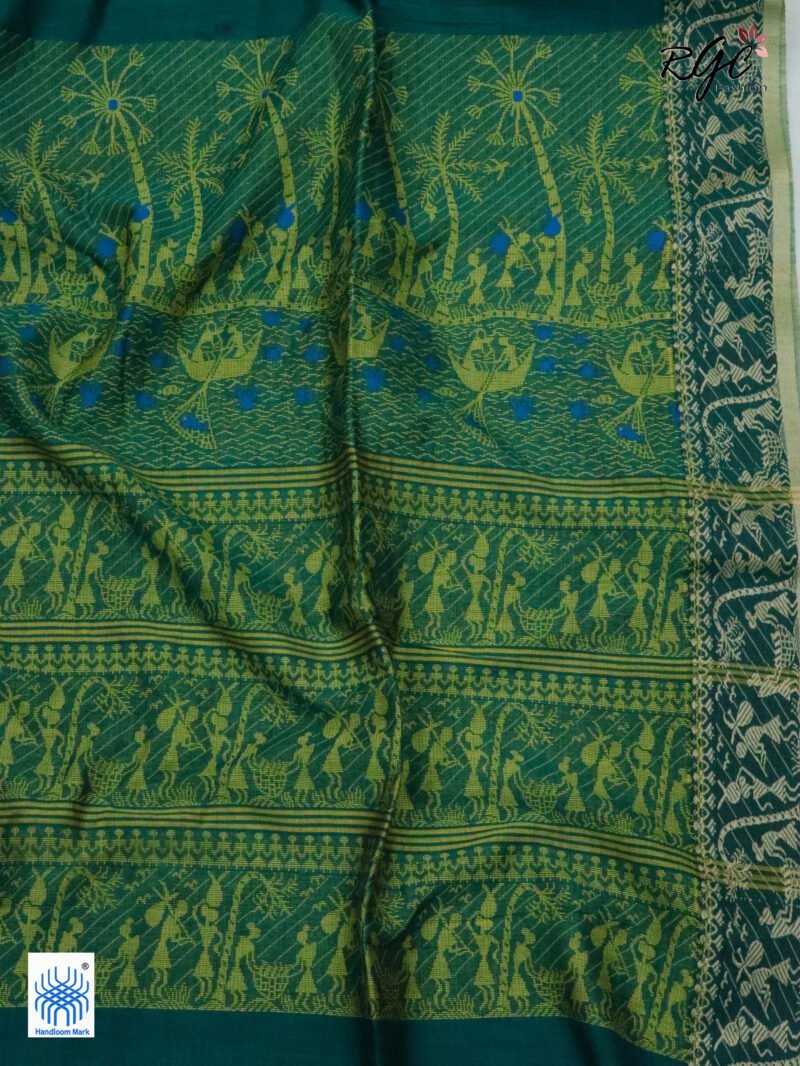 Ramagreen Worli Tribal Handloom Khadi Cotton Jamdani Saree - Image 5