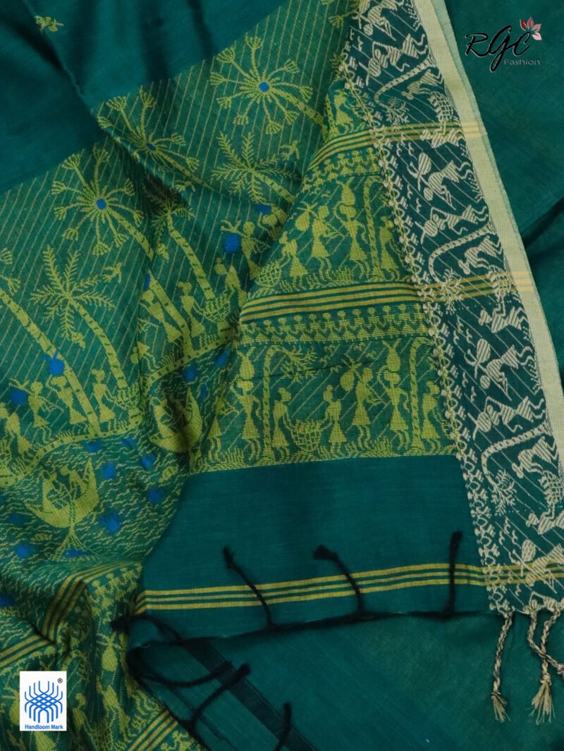 Ramagreen Worli Tribal Handloom Khadi Cotton Jamdani Saree - Image 6