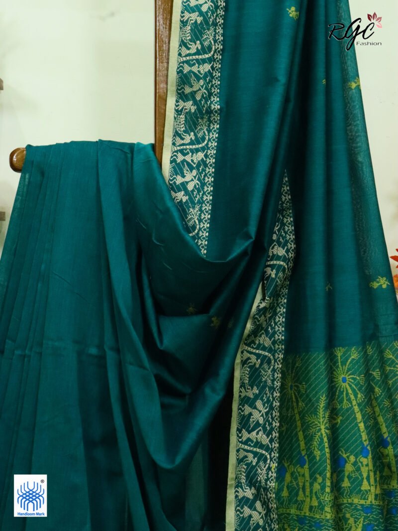 Ramagreen Worli Tribal Handloom Khadi Cotton Jamdani Saree - Image 7