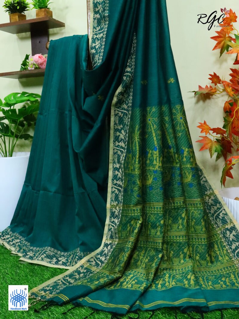 Ramagreen Worli Tribal Handloom Khadi Cotton Jamdani Saree - Image 8