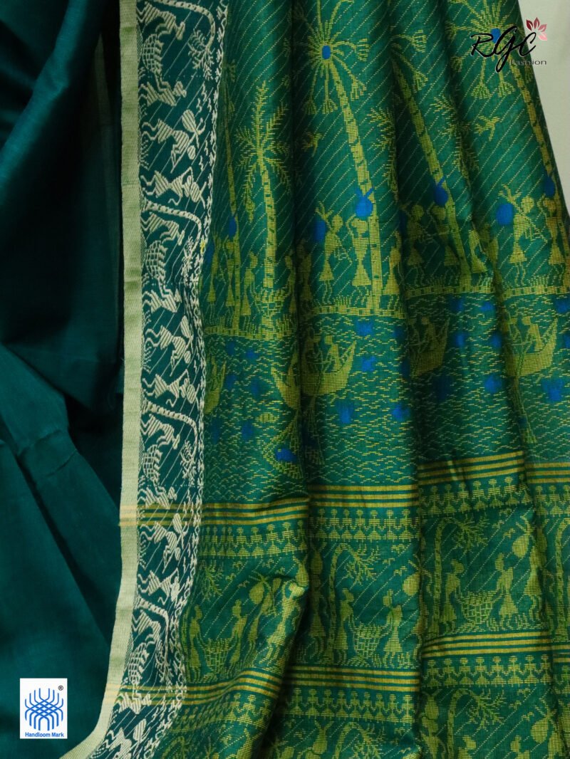 Ramagreen Worli Tribal Handloom Khadi Cotton Jamdani Saree - Image 9