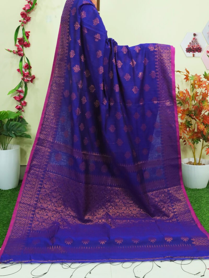 Blue Copper Zari Cotton Silk Jamdani Saree
