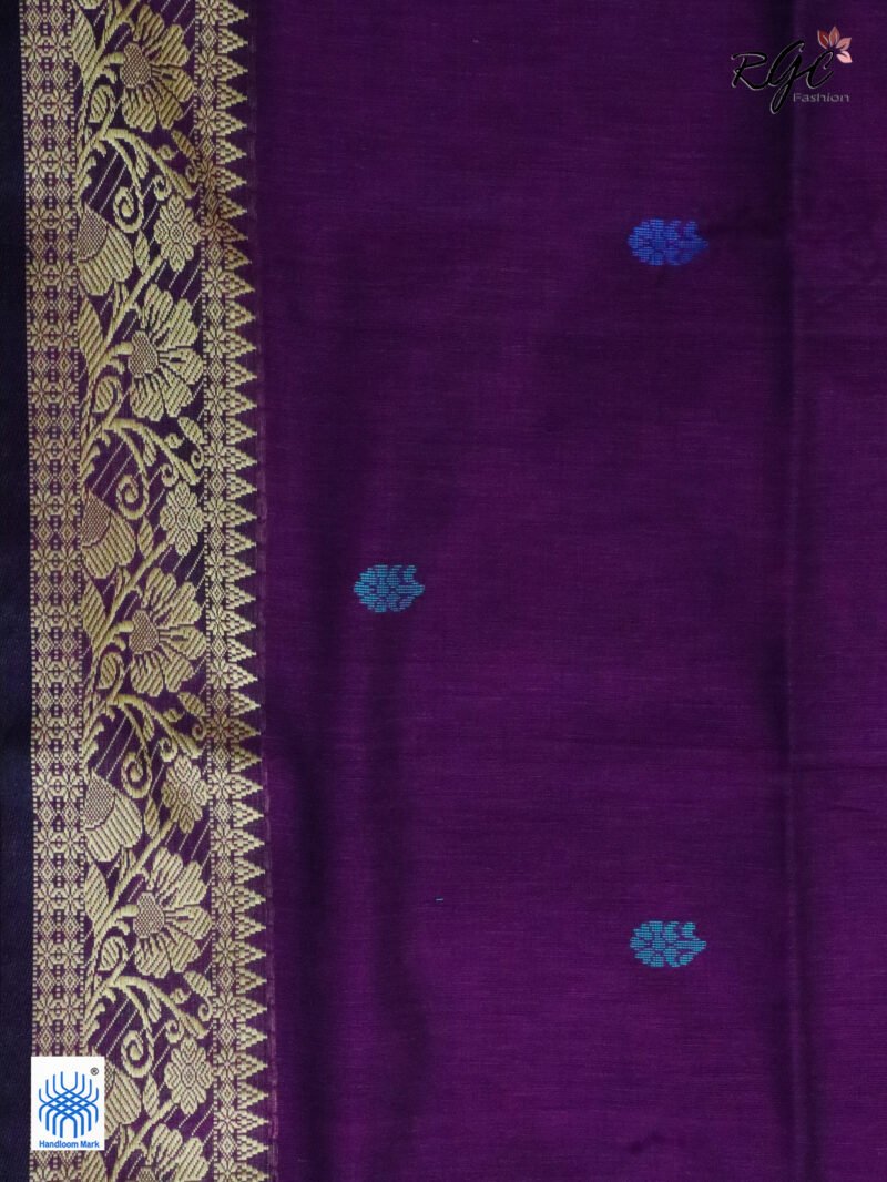 Purple Handloom Khadi Cotton Floral Jamdani Saree - Image 7