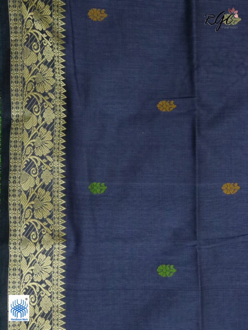 Gray Handloom Khadi Cotton Floral Jamdani Saree - Image 8