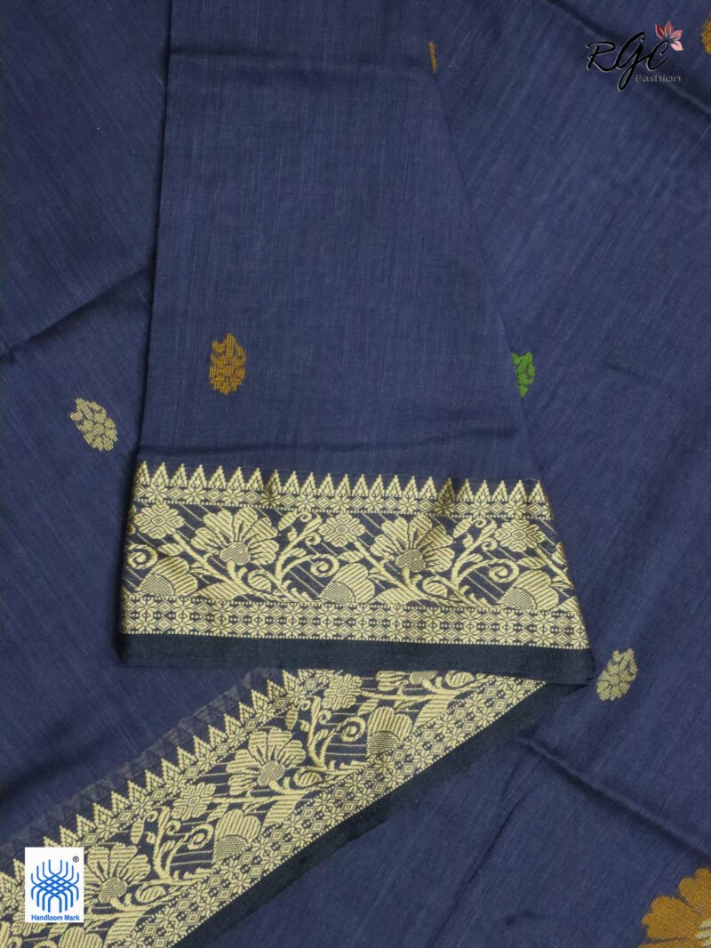 Gray Handloom Khadi Cotton Floral Jamdani Saree - Image 7