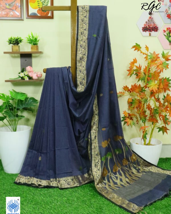 Gray Handloom Khadi Cotton Floral Jamdani Saree