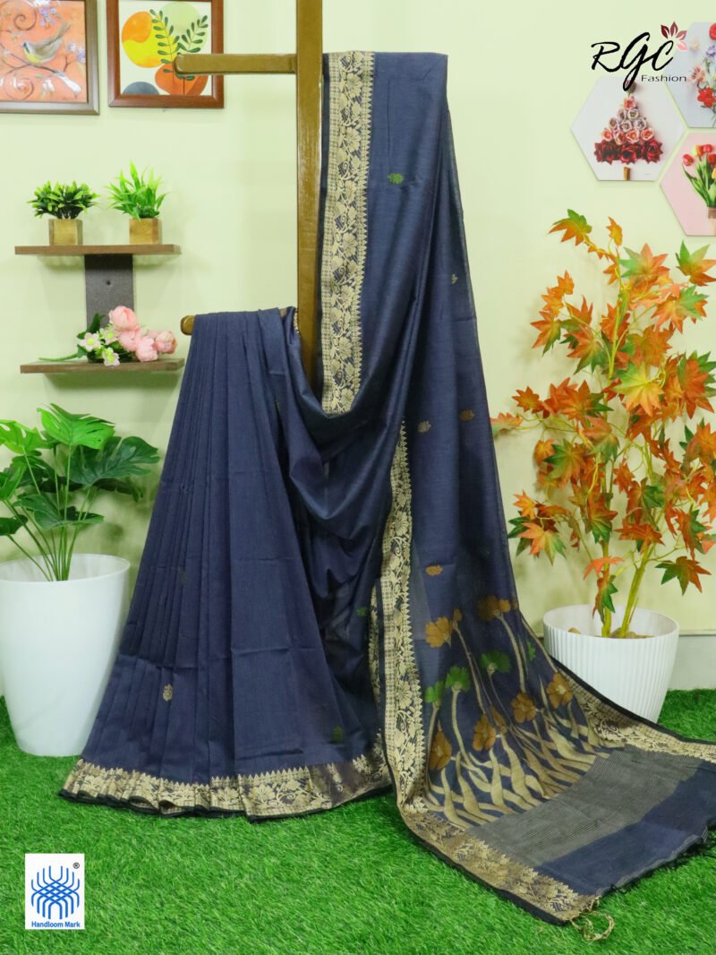 Gray Handloom Khadi Cotton Floral Jamdani Saree