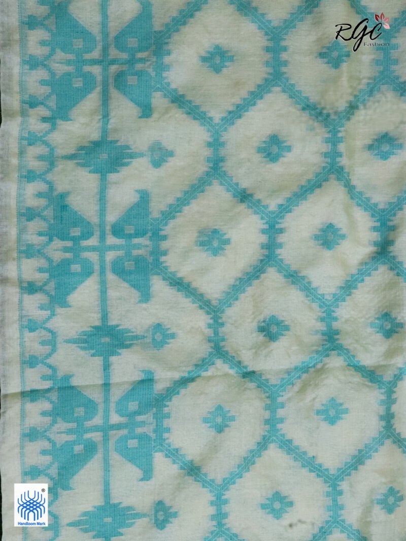 Off-White Pure Handloom Gachi Tussar Allover Jamdani Saree - Image 10
