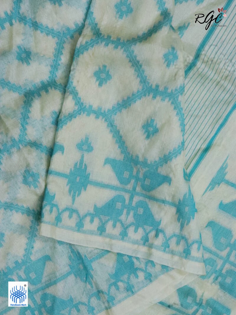 Off-White Pure Handloom Gachi Tussar Allover Jamdani Saree - Image 9