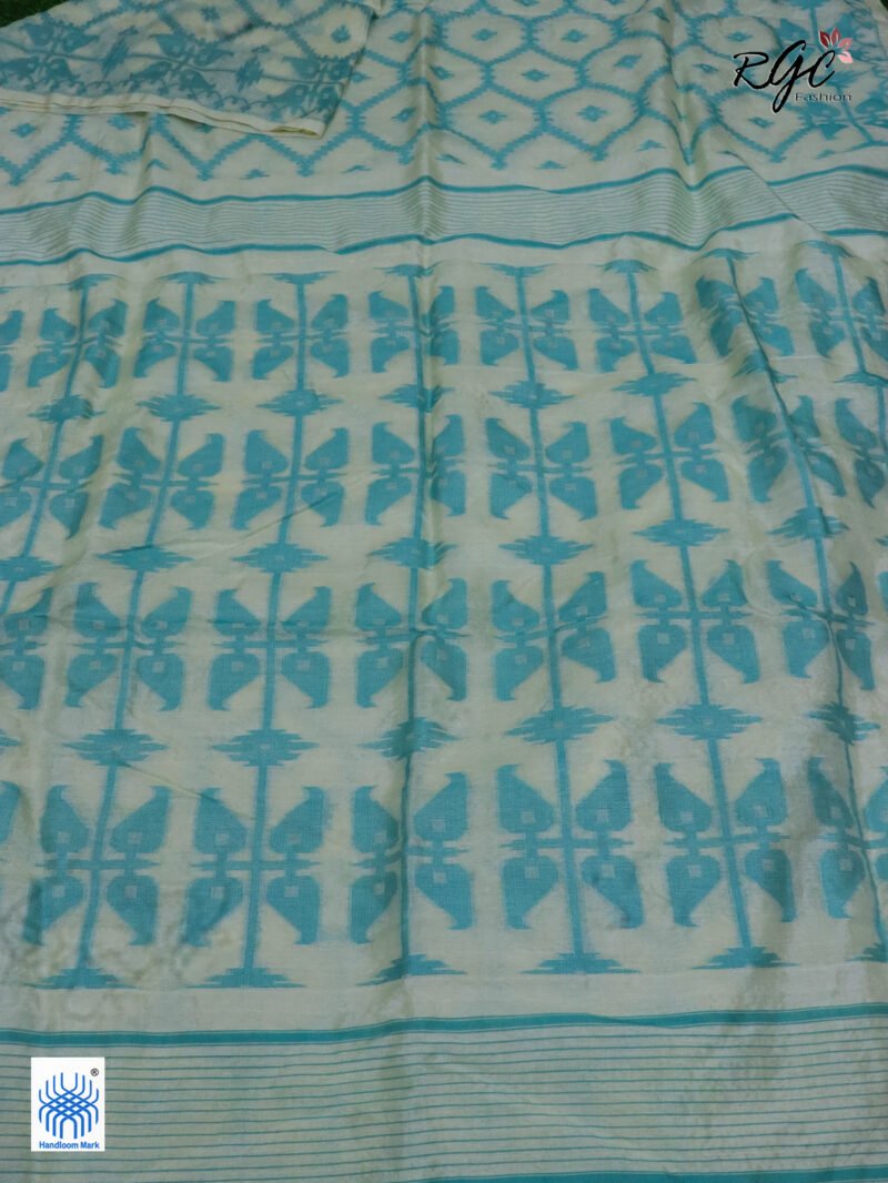 Off-White Pure Handloom Gachi Tussar Allover Jamdani Saree - Image 5