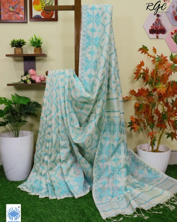 Off-White Pure Handloom Gachi Tussar Allover Jamdani Saree