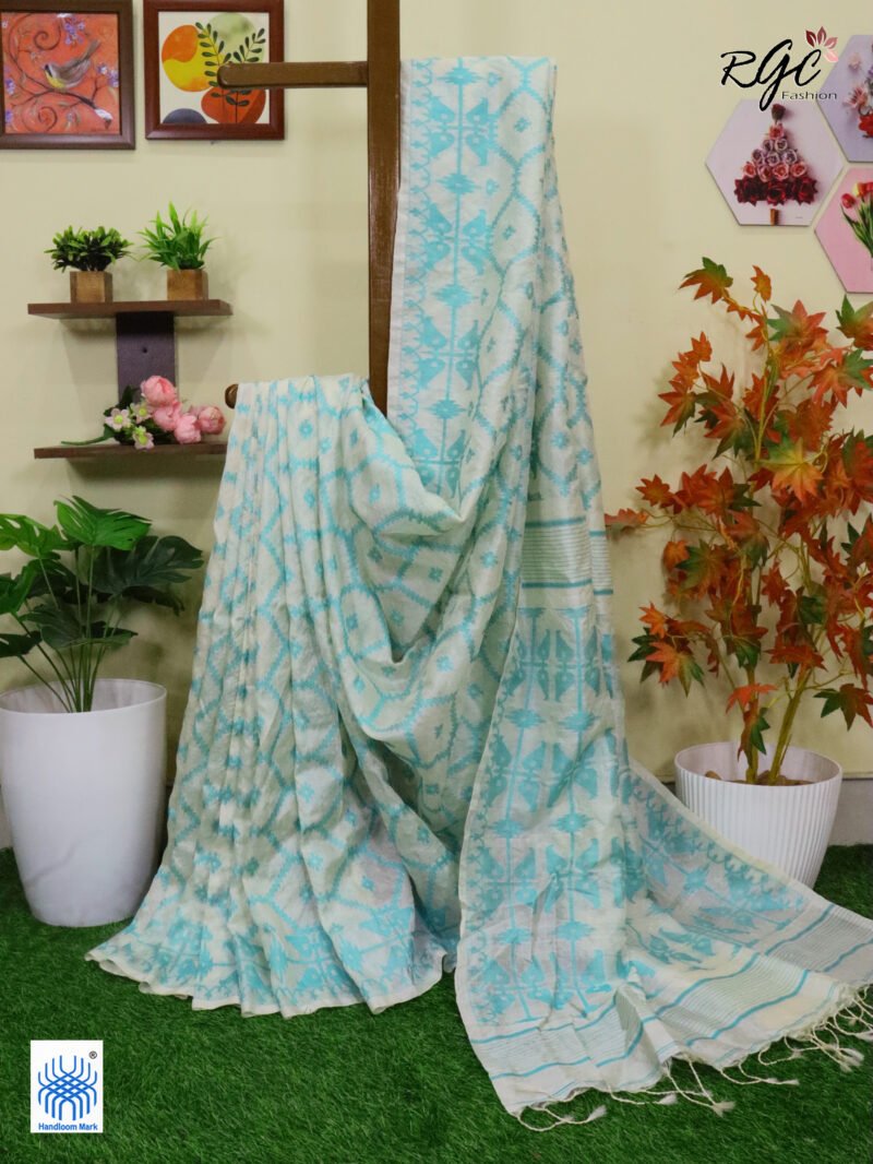 Off-White Pure Handloom Gachi Tussar Allover Jamdani Saree