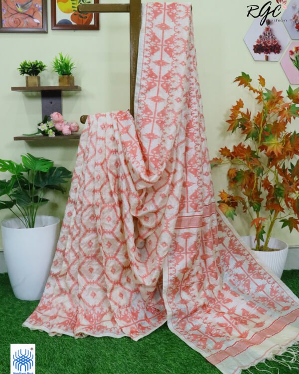 Off-White Pure Handloom Gachi Tussar Allover Jamdani Saree