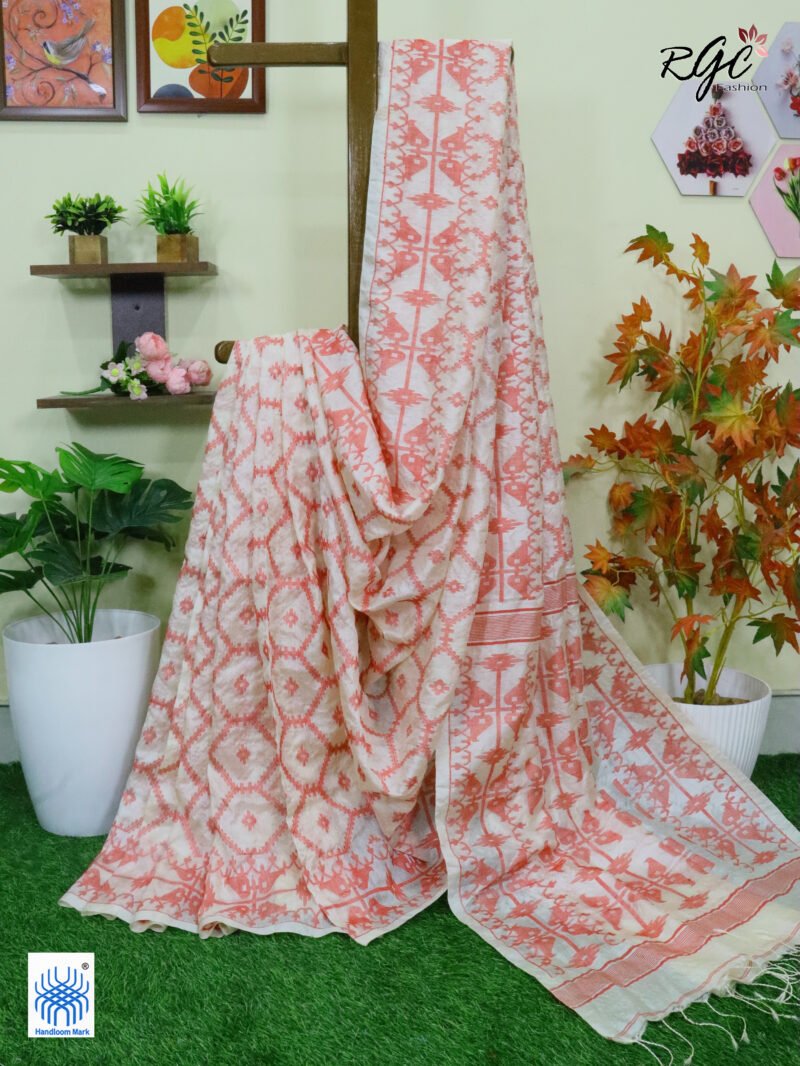Off-White Pure Handloom Gachi Tussar Allover Jamdani Saree