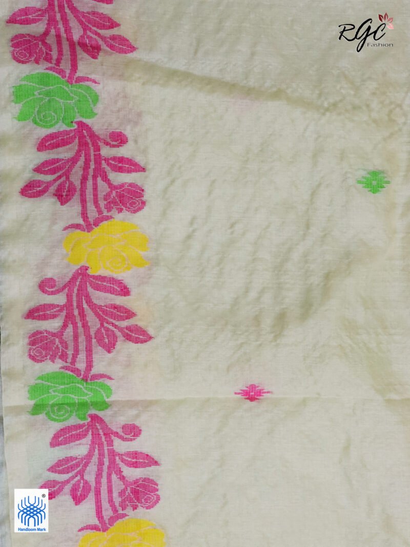 Vanilla Pure Handloom Gachi Tussar Jamdani Saree - Image 2
