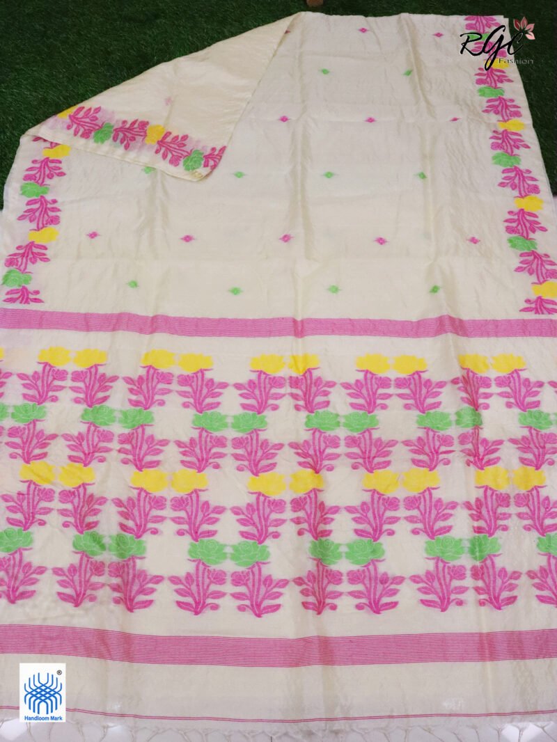 Vanilla Pure Handloom Gachi Tussar Jamdani Saree - Image 4