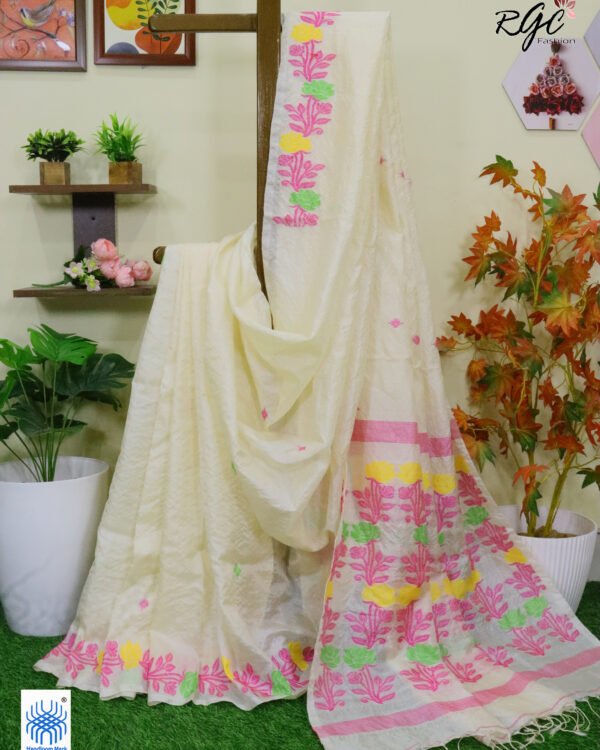 Vanilla Pure Handloom Gachi Tussar Jamdani Saree