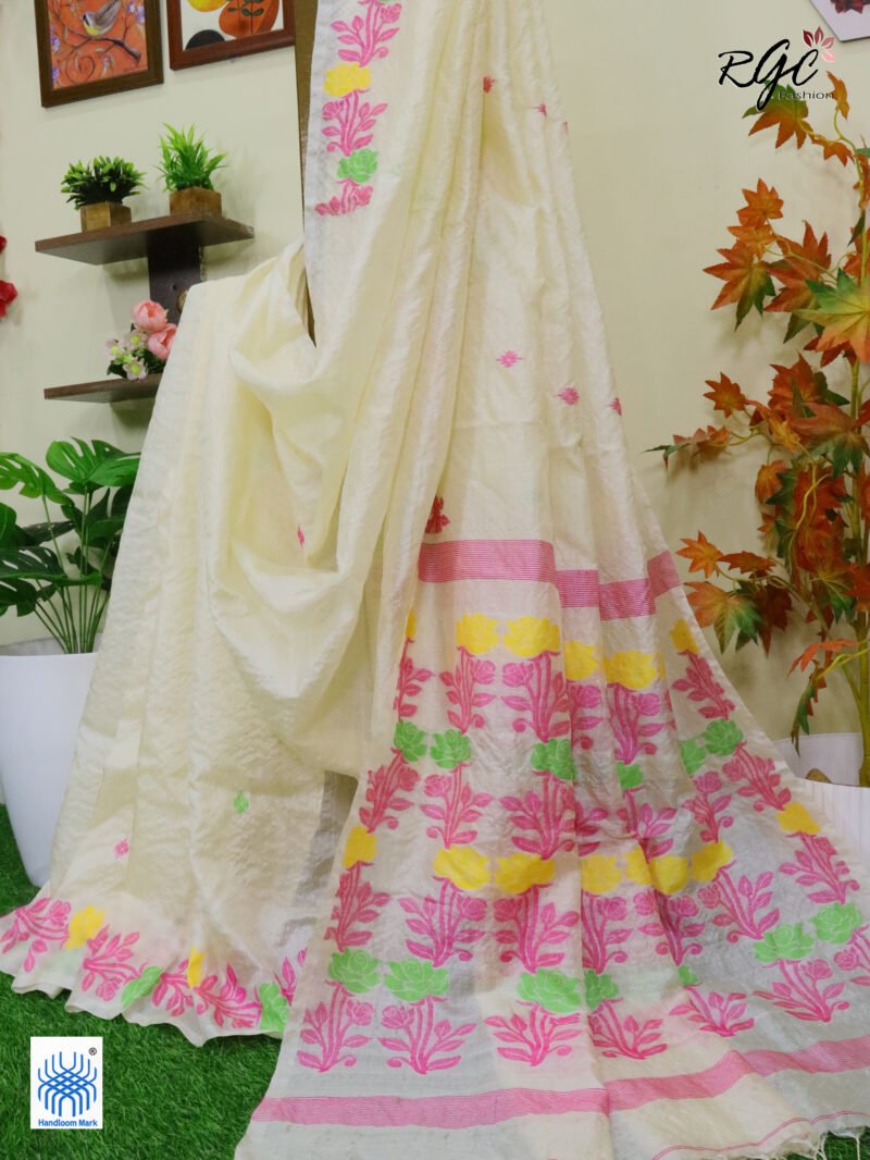 Vanilla Pure Handloom Gachi Tussar Jamdani Saree - Image 8