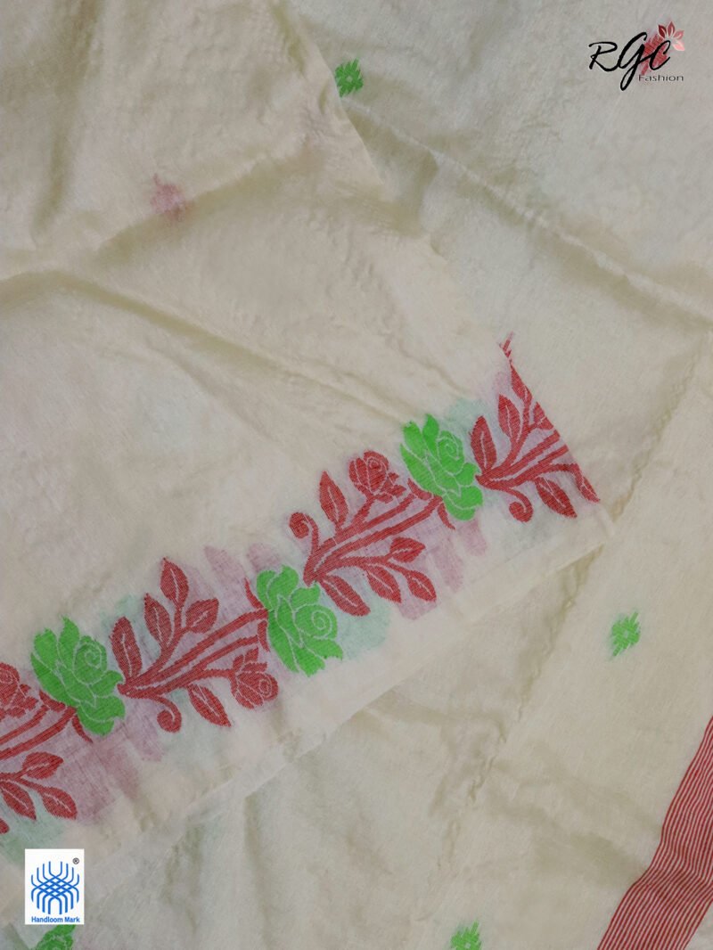 Vanilla Pure Handloom Gachi Tussar Jamdani Saree - Image 3