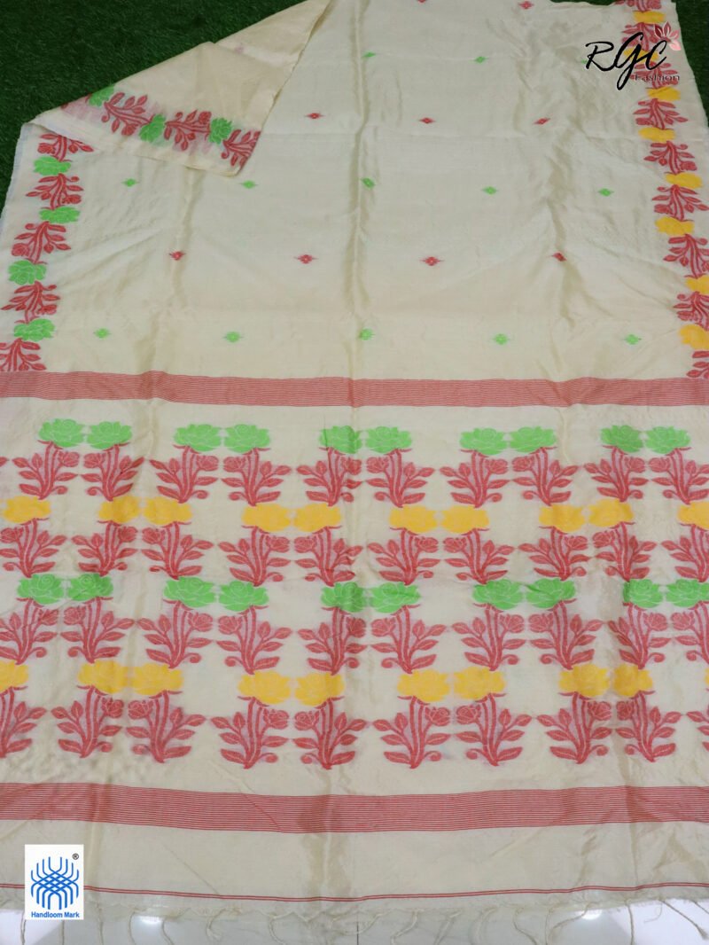 Vanilla Pure Handloom Gachi Tussar Jamdani Saree - Image 4