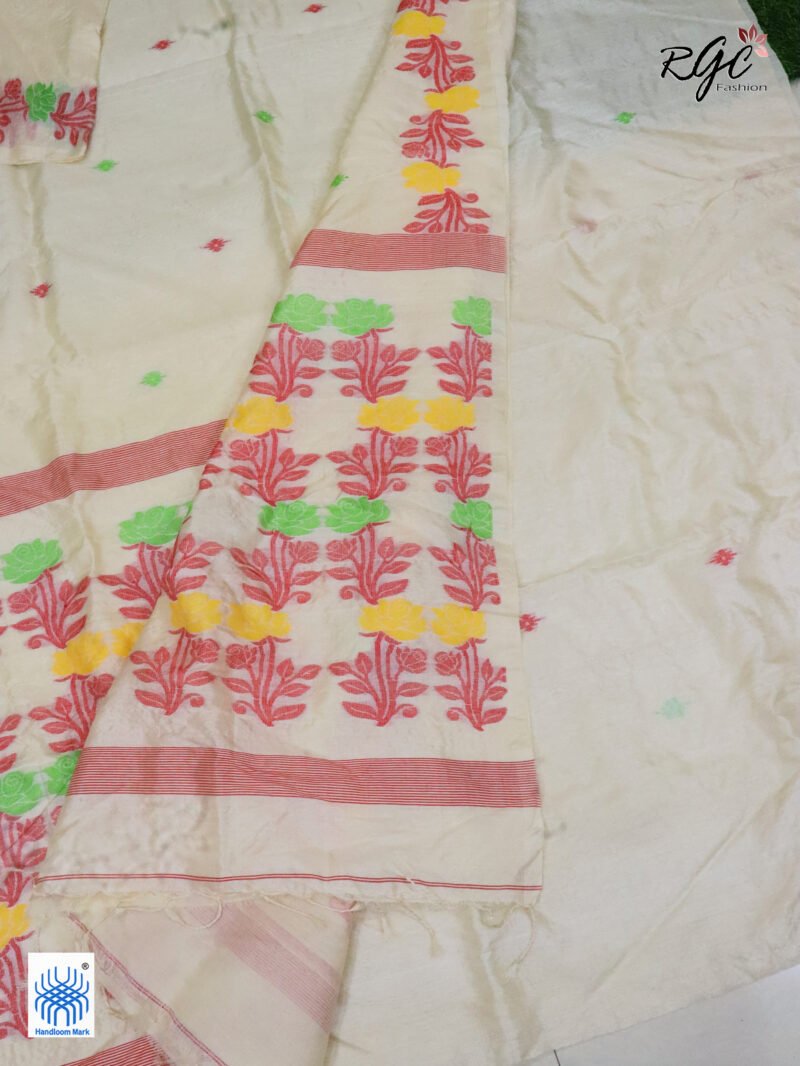Vanilla Pure Handloom Gachi Tussar Jamdani Saree - Image 5