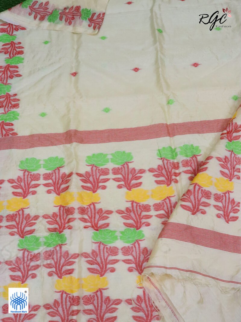 Vanilla Pure Handloom Gachi Tussar Jamdani Saree - Image 6