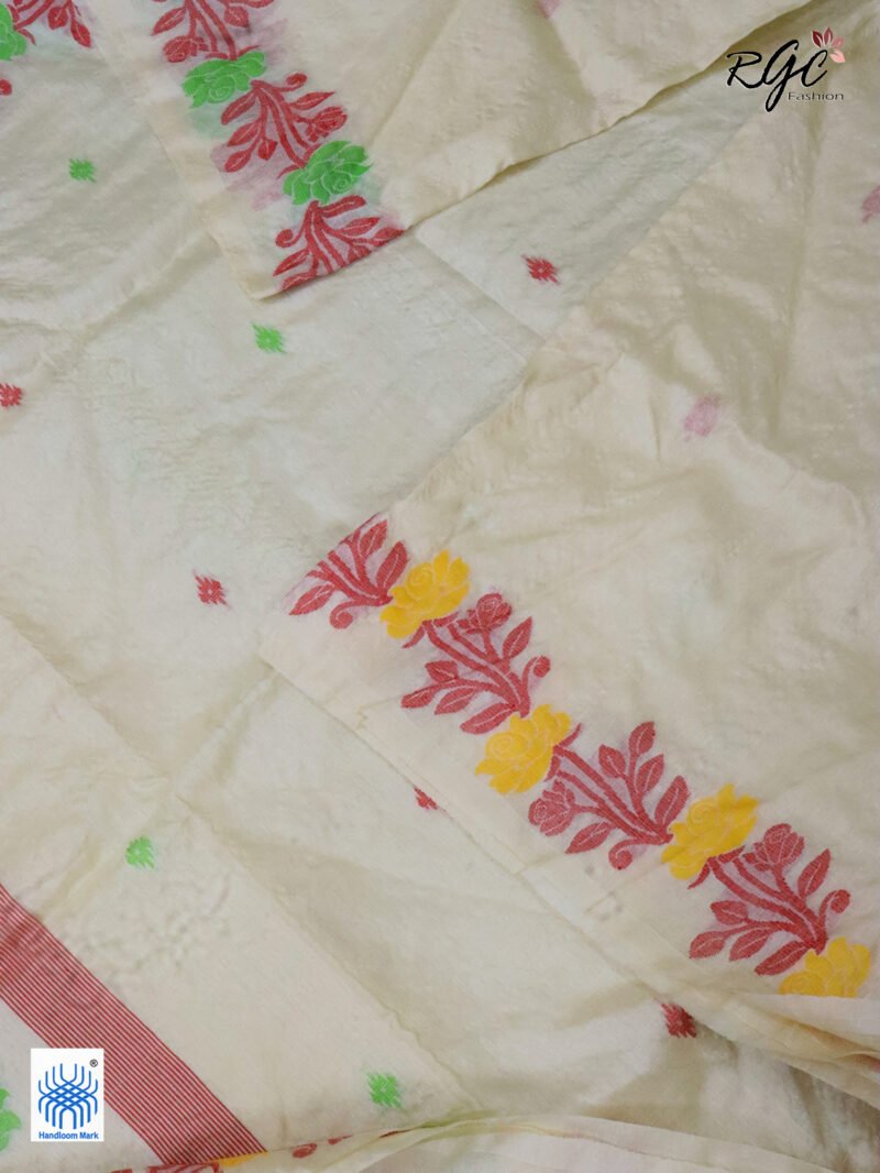 Vanilla Pure Handloom Gachi Tussar Jamdani Saree - Image 7