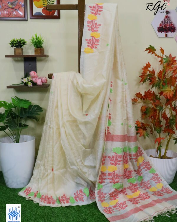 Vanilla Pure Handloom Gachi Tussar Jamdani Saree