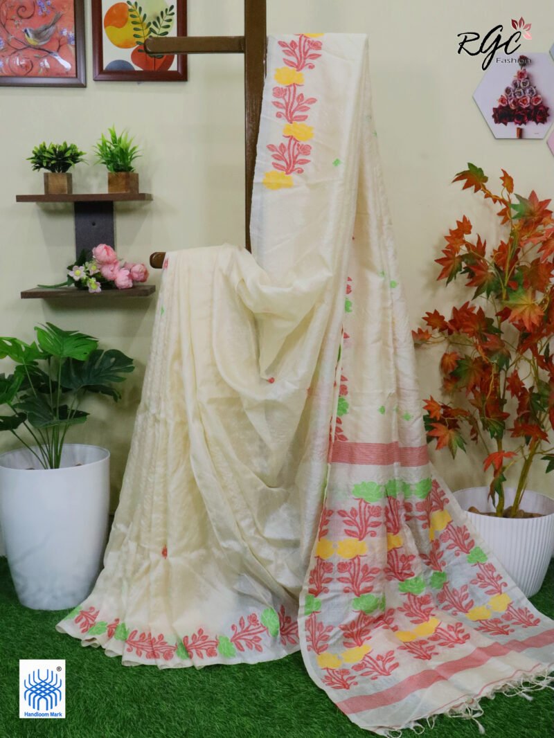 Vanilla Pure Handloom Gachi Tussar Jamdani Saree