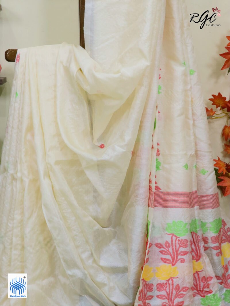 Vanilla Pure Handloom Gachi Tussar Jamdani Saree - Image 8