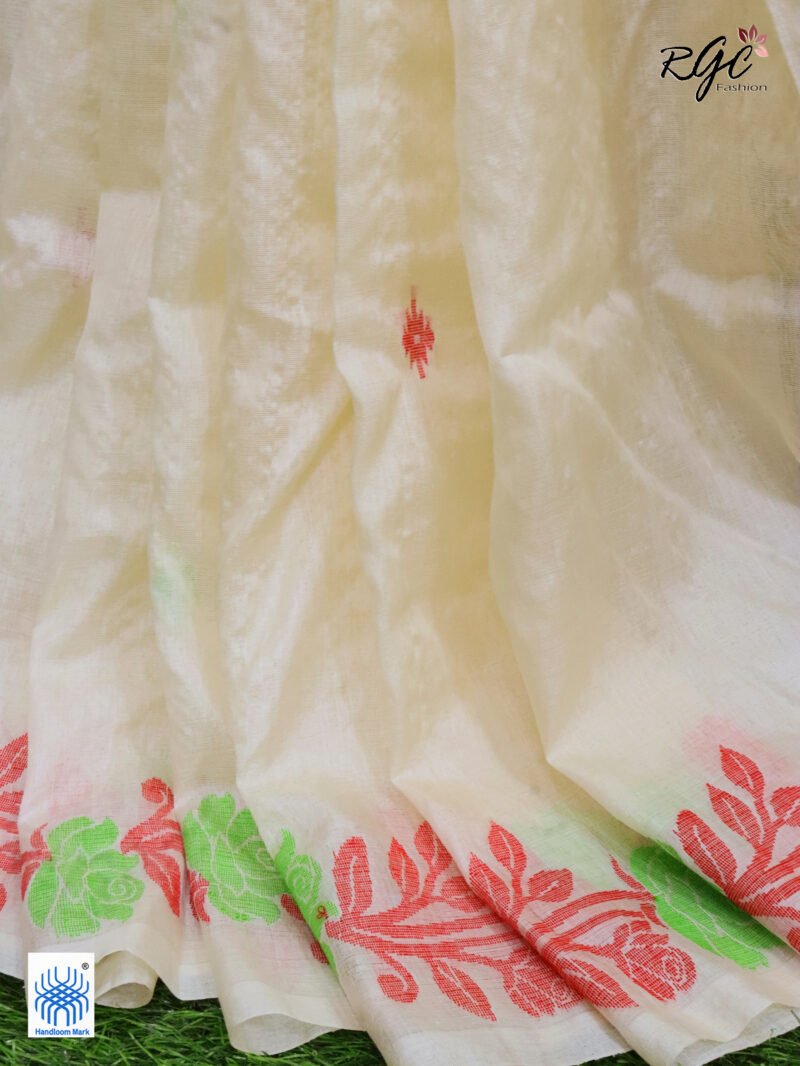 Vanilla Pure Handloom Gachi Tussar Jamdani Saree - Image 9