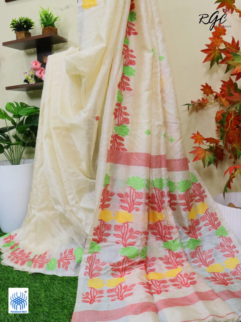 Vanilla Pure Handloom Gachi Tussar Jamdani Saree - Image 10