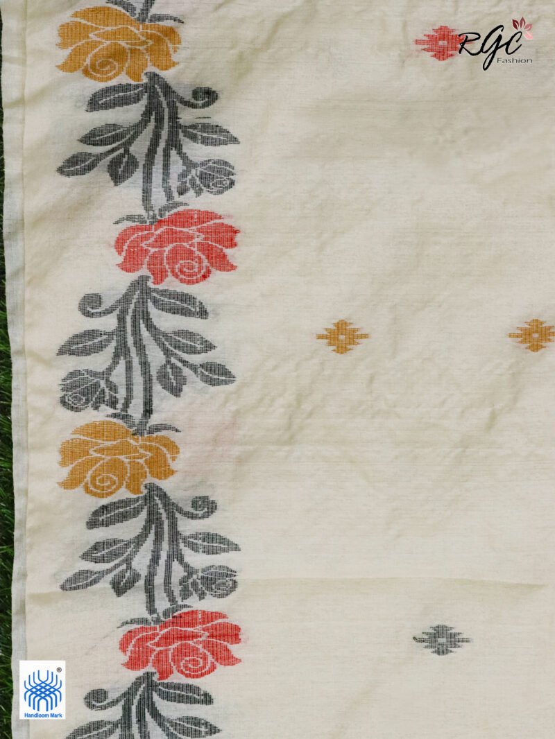 Vanilla Pure Handloom Gachi Tussar Jamdani Saree - Image 9
