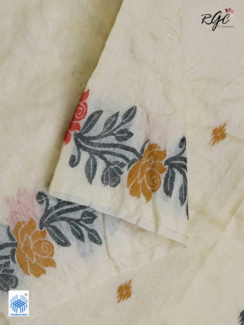 Vanilla Pure Handloom Gachi Tussar Jamdani Saree - Image 8