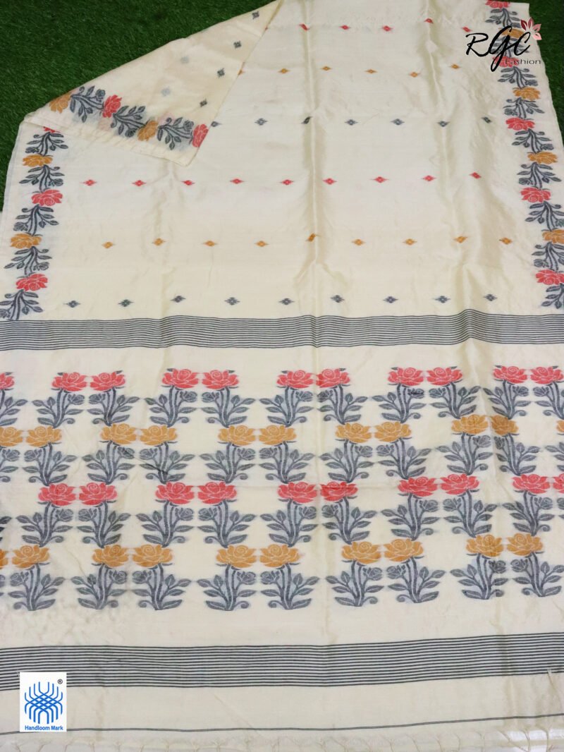 Vanilla Pure Handloom Gachi Tussar Jamdani Saree - Image 7