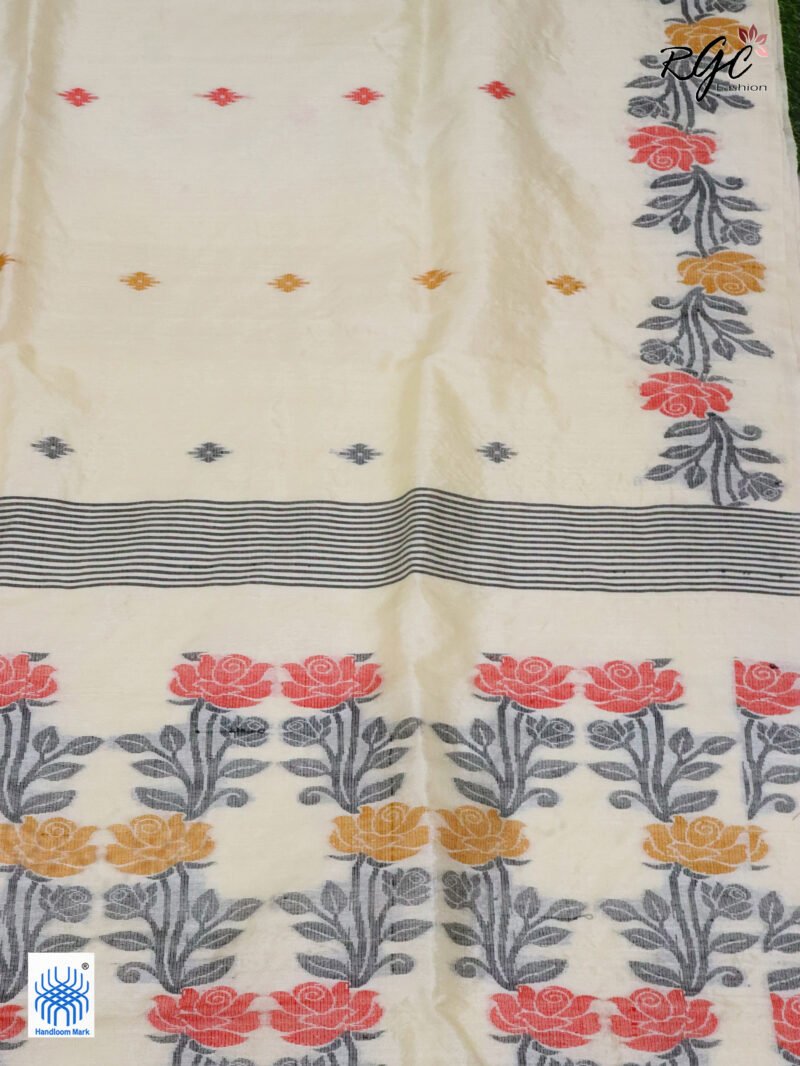 Vanilla Pure Handloom Gachi Tussar Jamdani Saree - Image 6