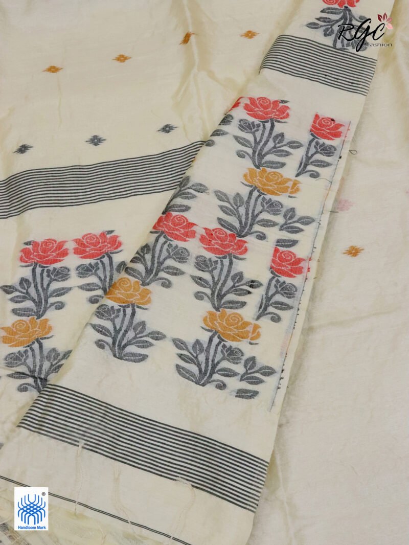 Vanilla Pure Handloom Gachi Tussar Jamdani Saree - Image 5