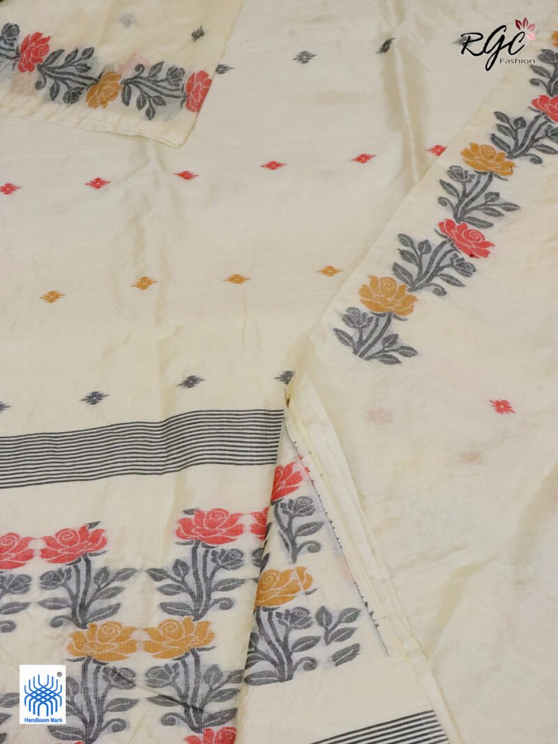 Vanilla Pure Handloom Gachi Tussar Jamdani Saree - Image 4