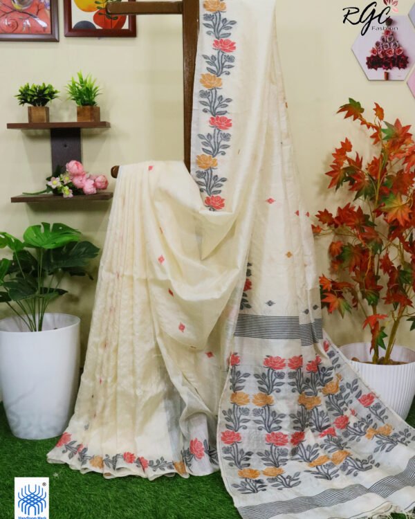 Vanilla Pure Handloom Gachi Tussar Jamdani Saree