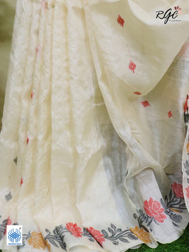 Vanilla Pure Handloom Gachi Tussar Jamdani Saree - Image 3